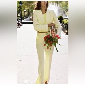 NWT ZARA Cropped Long Sleeve Blazer with matching pants,  Pale Lemon Yellow